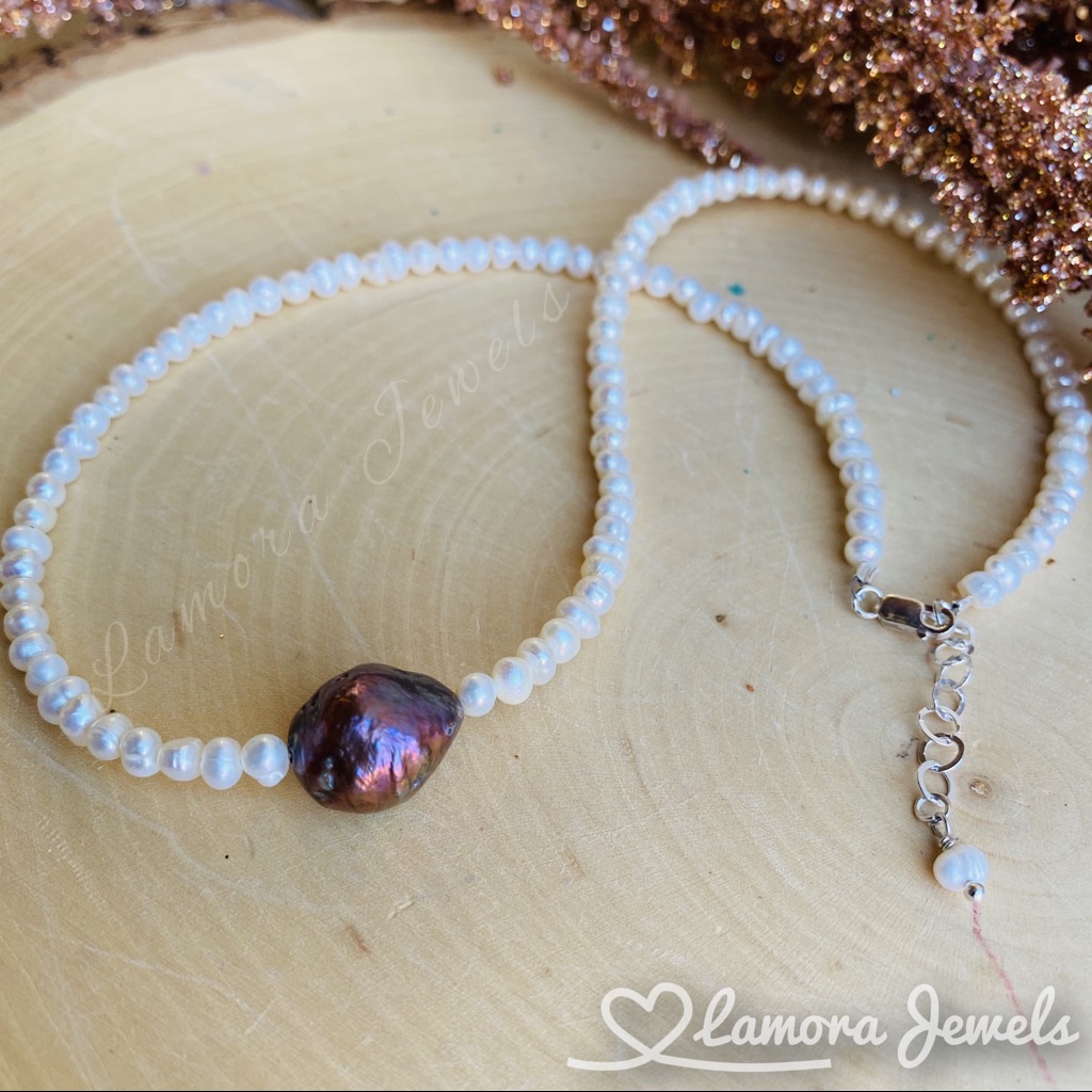 Baroque Tahitian Natural Black Pearl Necklace 57$